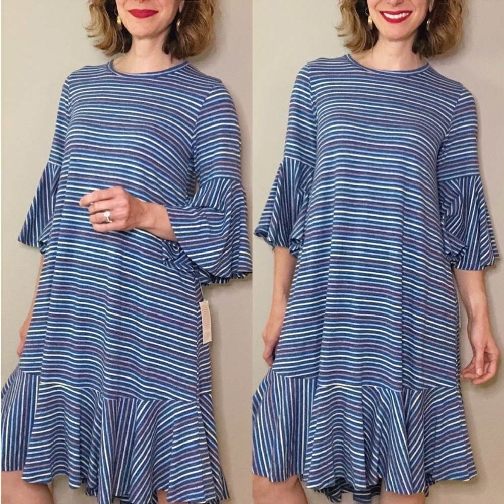 LuLaRoe blue & pastel stripe Maurine dress 2XL NWT
